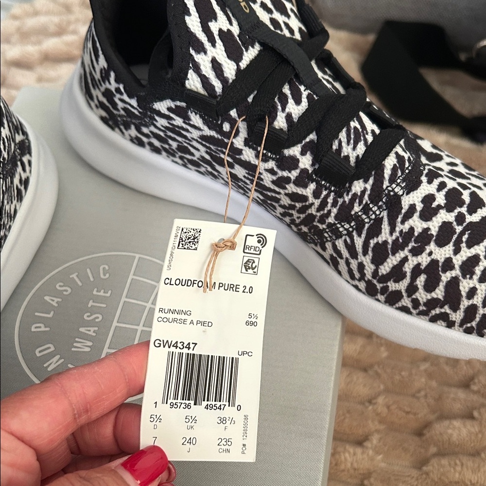 Adidas Cloudfoam Pure 2.0 Black and White Animal Print Sneakers - Picture 5 of 5